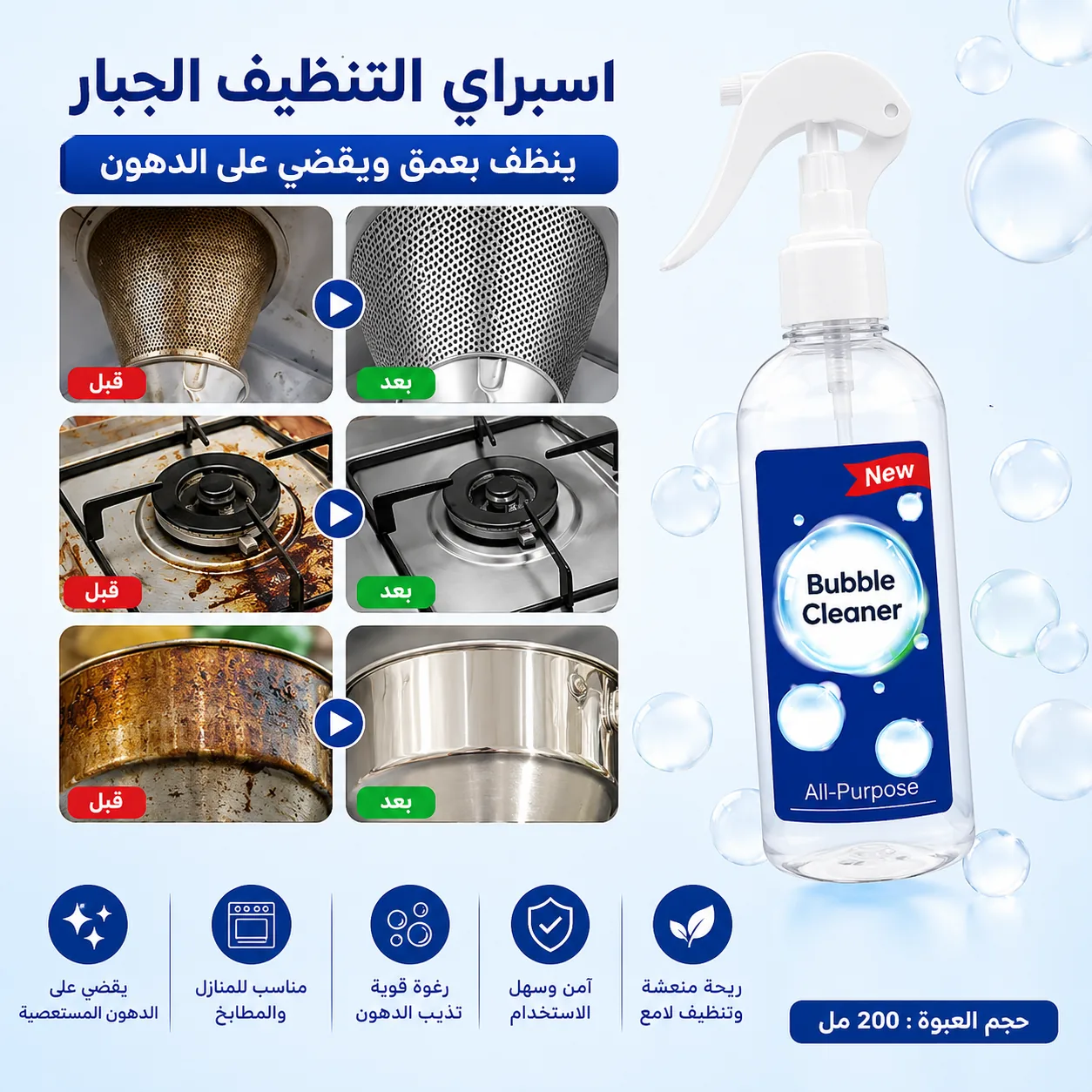 اسبراي التنظيف الجبار Multipurpose Bubble Cleaner + معجون التنظيف The Pink Stuff + فرشه 5 في 1 - الصورة 3