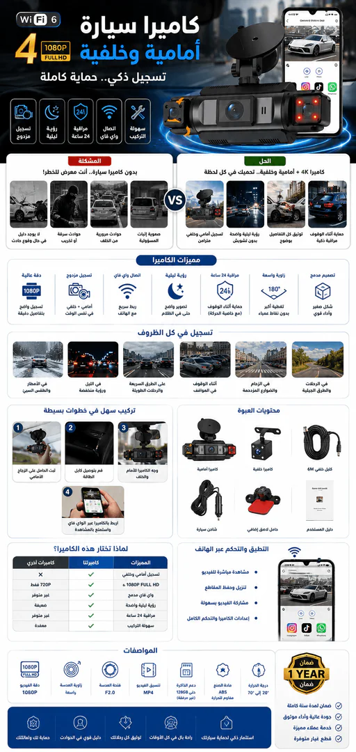 مواصفات وتفاصيل داش كام للسيارة 4 عدسات