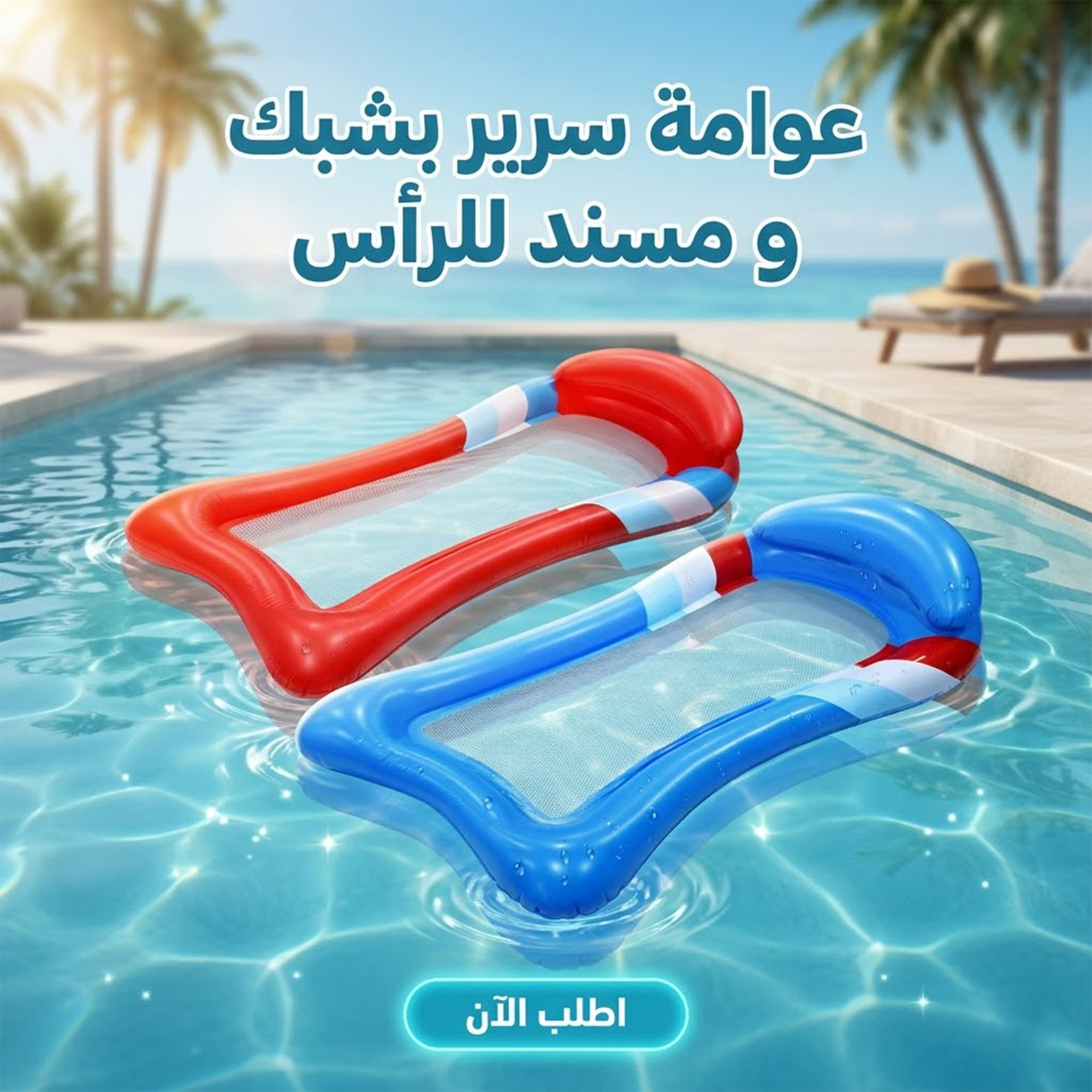 عوامة سرير بشبك ومسند للرأس للسباحة والاسترخاء في الماء