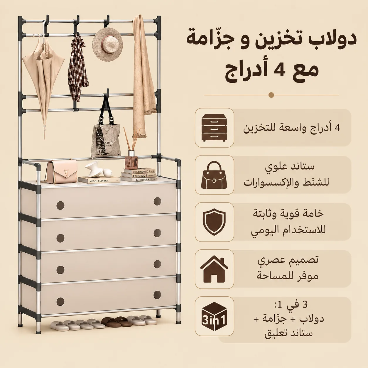 دولاب تخزين و جزامه مع 4 ادارج - الصورة 4