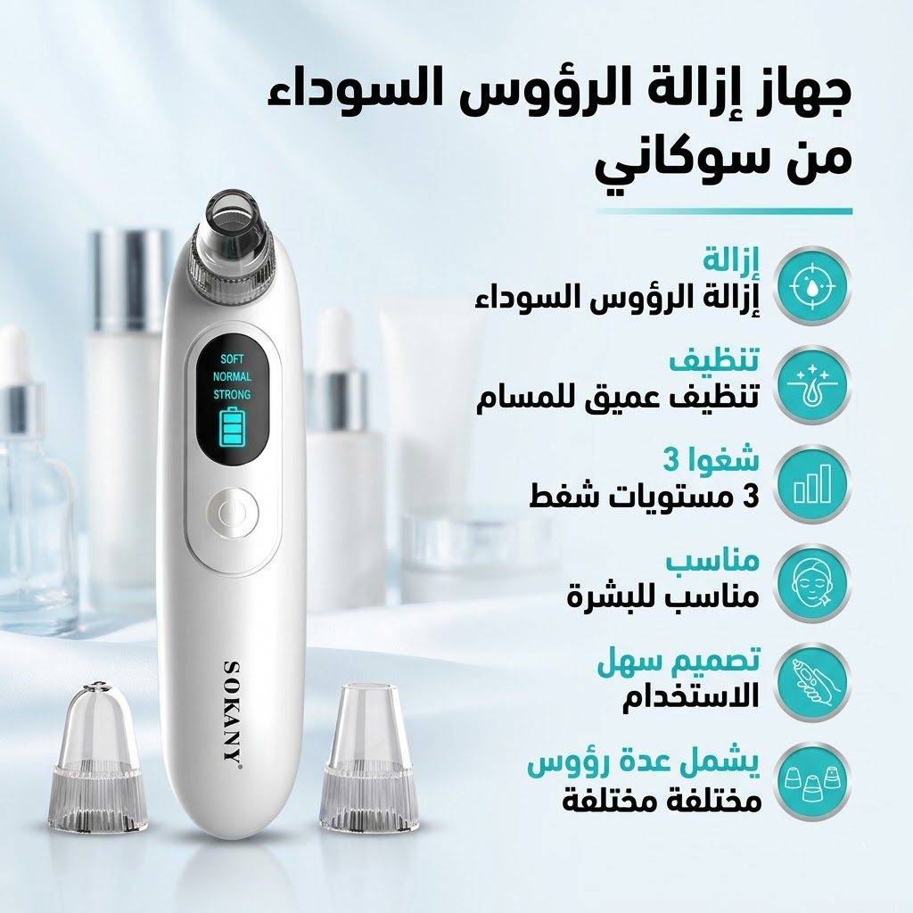 جهاز إزالة الرؤوس السوداء 3 * 1 للعناية بالبشرة مع شفط قابل للتعديل من سوكاني – أبيض - الصورة 4
