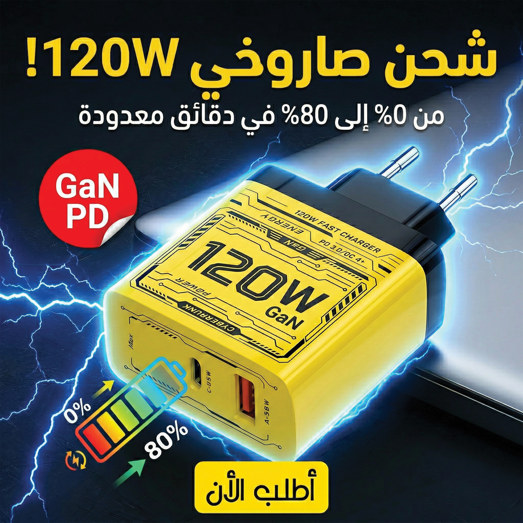 شاحن USB-C سريع GaN بقوة 120 واط