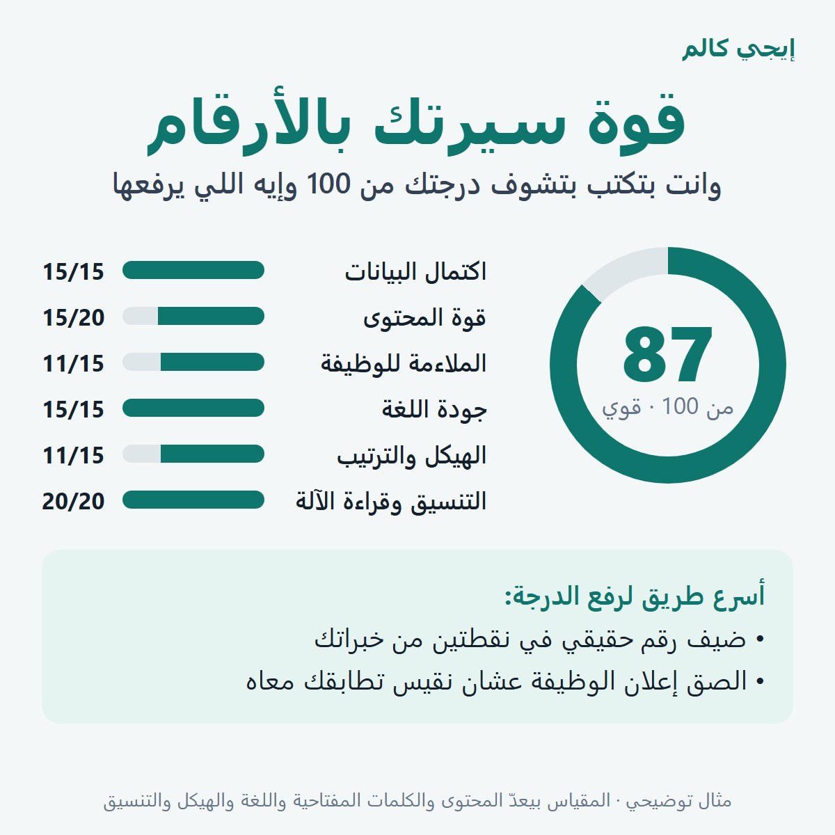 مؤشر قوة السيرة الذاتية من 100 (مثال توضيحي)